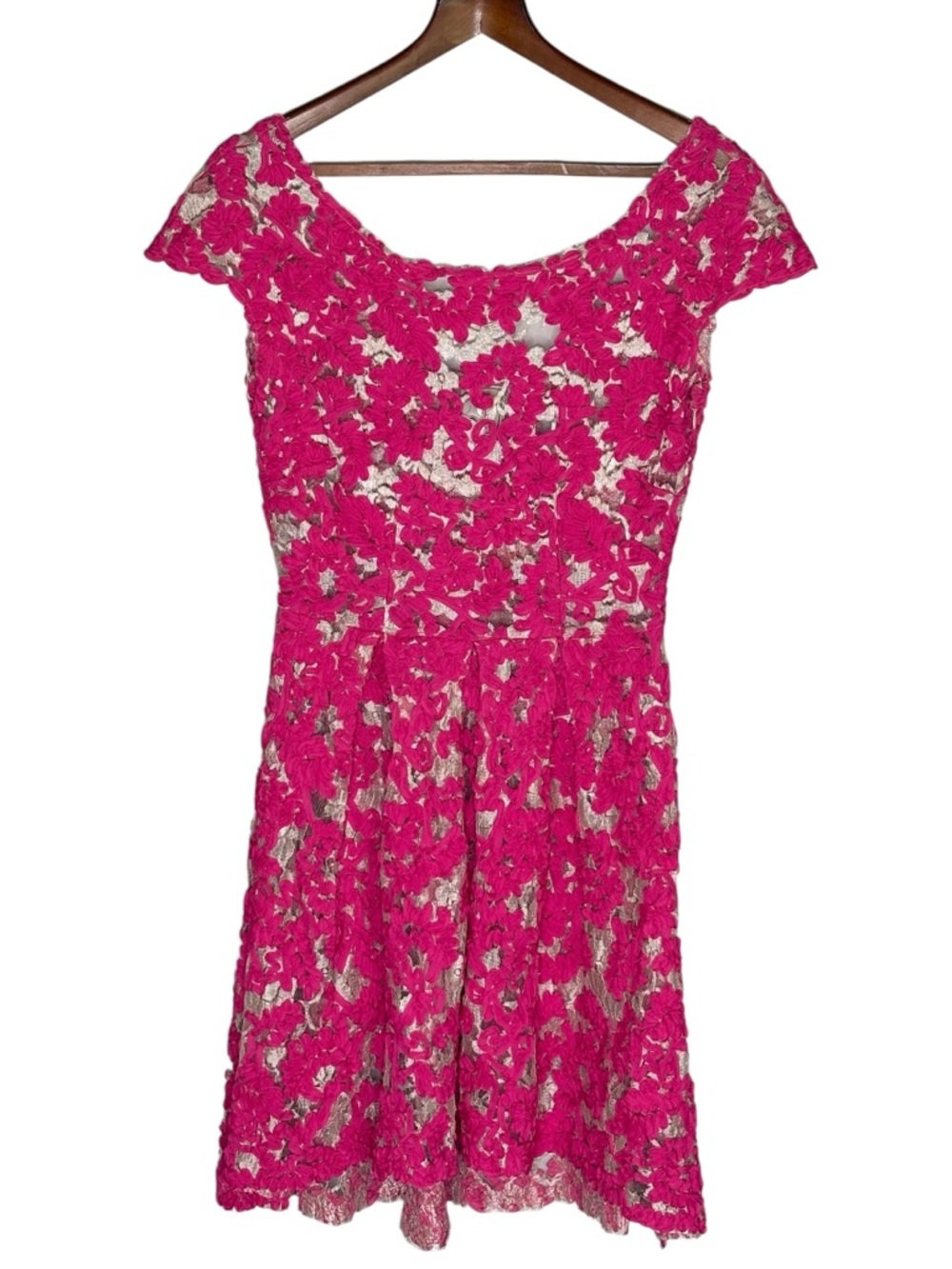 Anthropologie Yoana Baraschi Pink Floral Lace Fit & Flare Dress • Size 6 • READ - Picture 6 of 13